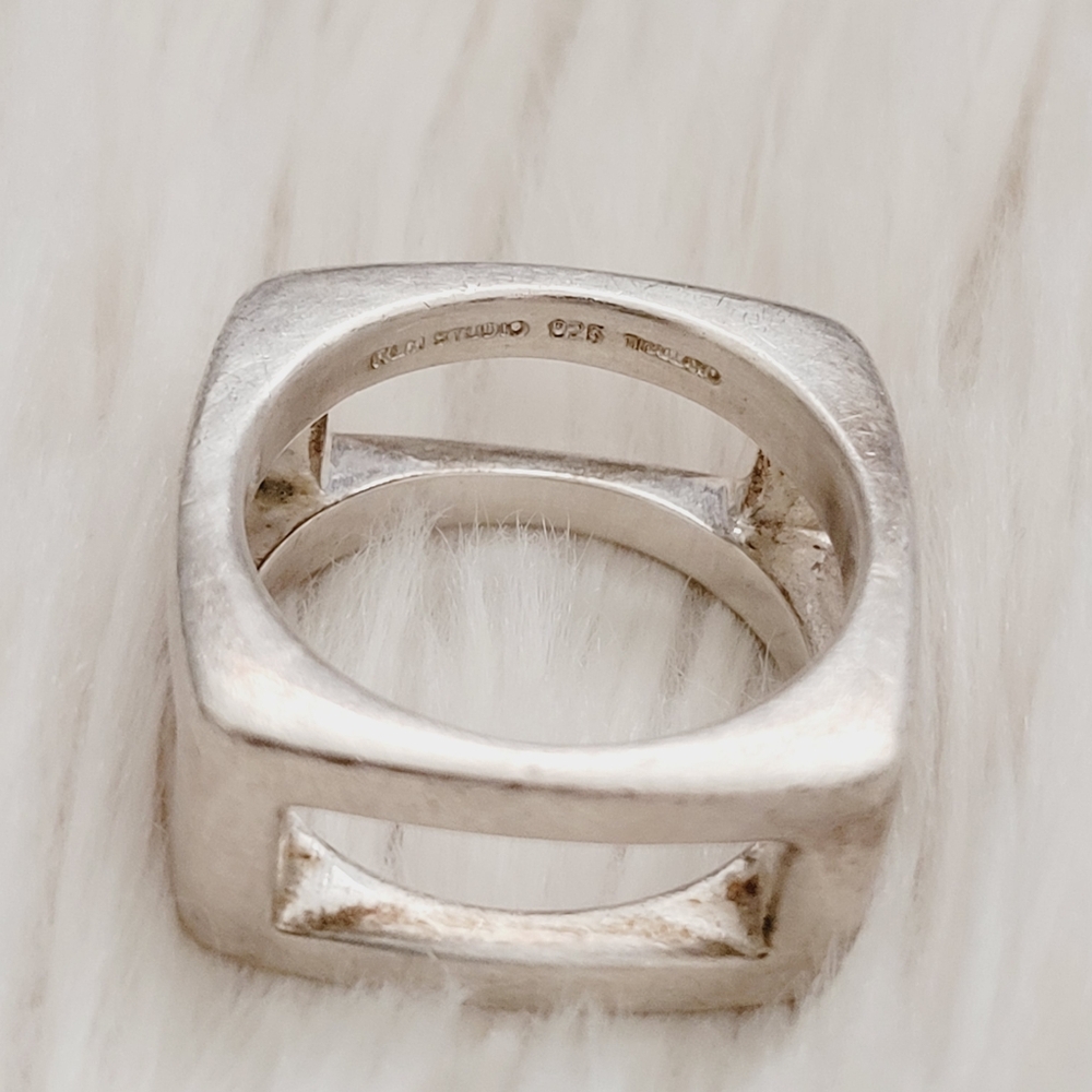 925 Sterling Silver Rectangular Bar Ring - image 8
